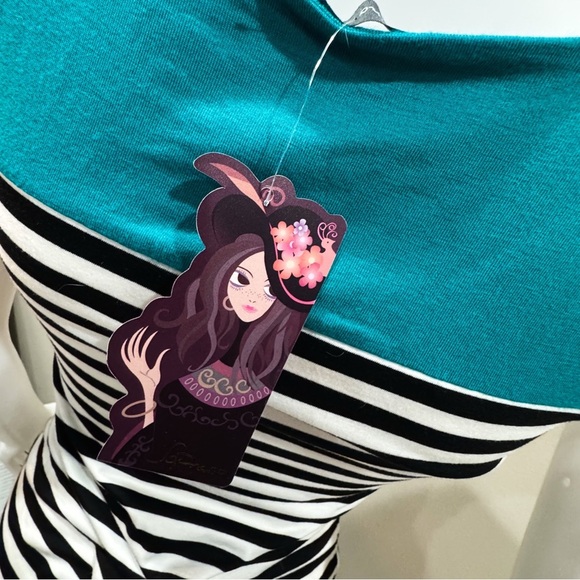 NWT soprano teal/ black and white striped sleeveless top ❤️ - Picture 4 of 5